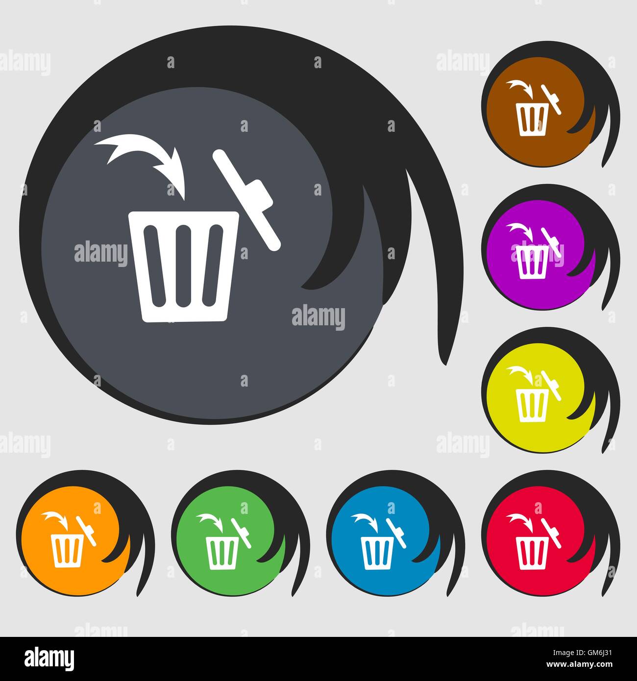 Recycle bin sign icon. Symbols on eight colored buttons. Vector Stock