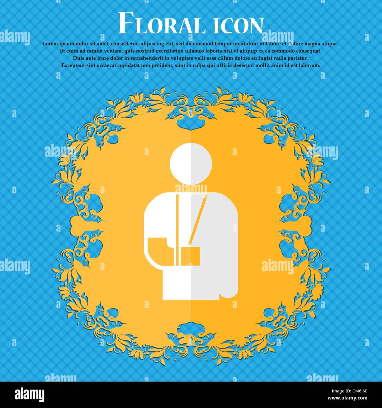 broken arm, disability. Floral flat design on a blue abstract background with place for your text. Vector Stock Vector