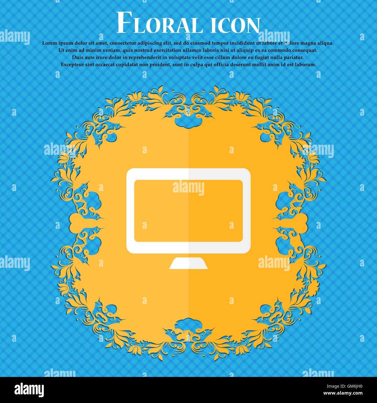 Computer widescreen monitor Floral flat design on a blue