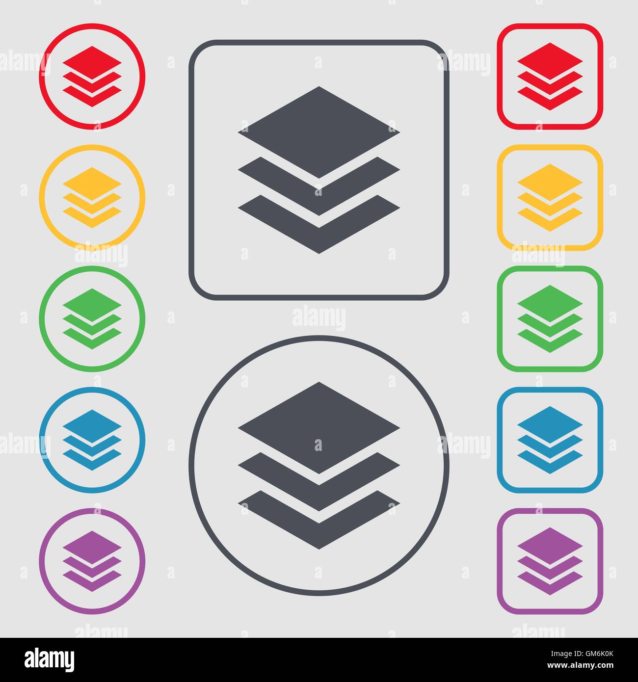 Layers icon sign. Symbols on the Round and square buttons with frame ...