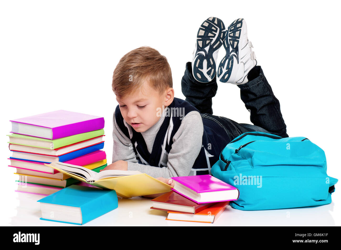 School boy with books Stock Photo - Alamy