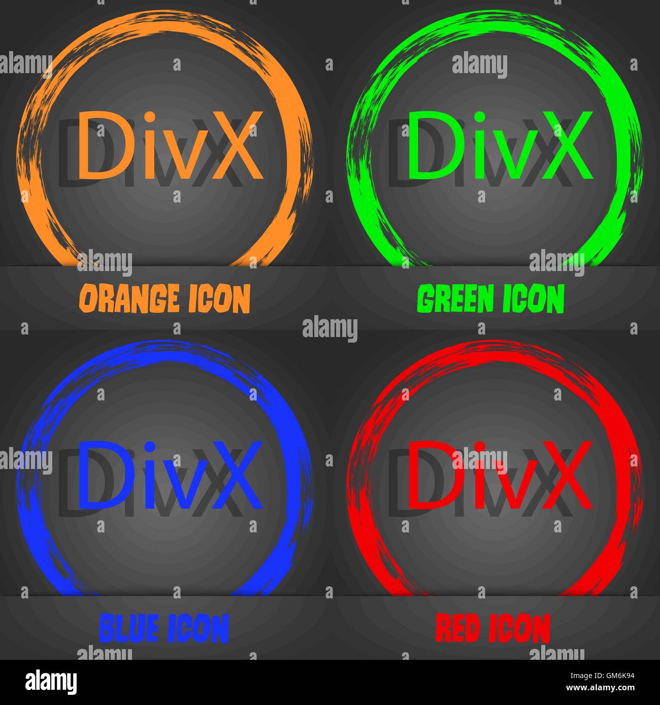 DivX video format sign icon. symbol. Fashionable modern style. In the orange, green, blue, red design. Vector Stock Vector