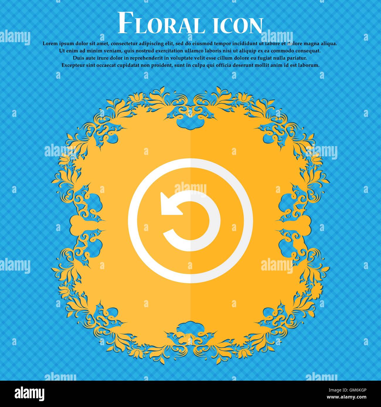 Upgrade, arrow, update icon sign. Floral flat design on a blue abstract background with place for your text. Vector Stock Vector