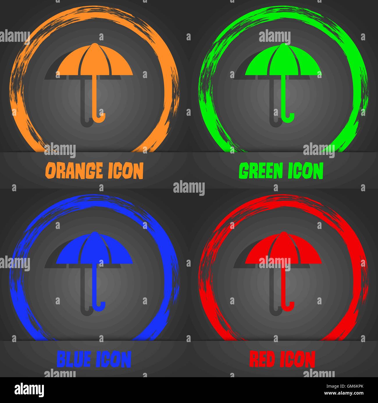 Umbrella sign icon. Rain protection symbol. Fashionable modern style. In the orange, green, blue, red design. Vector Stock Vector