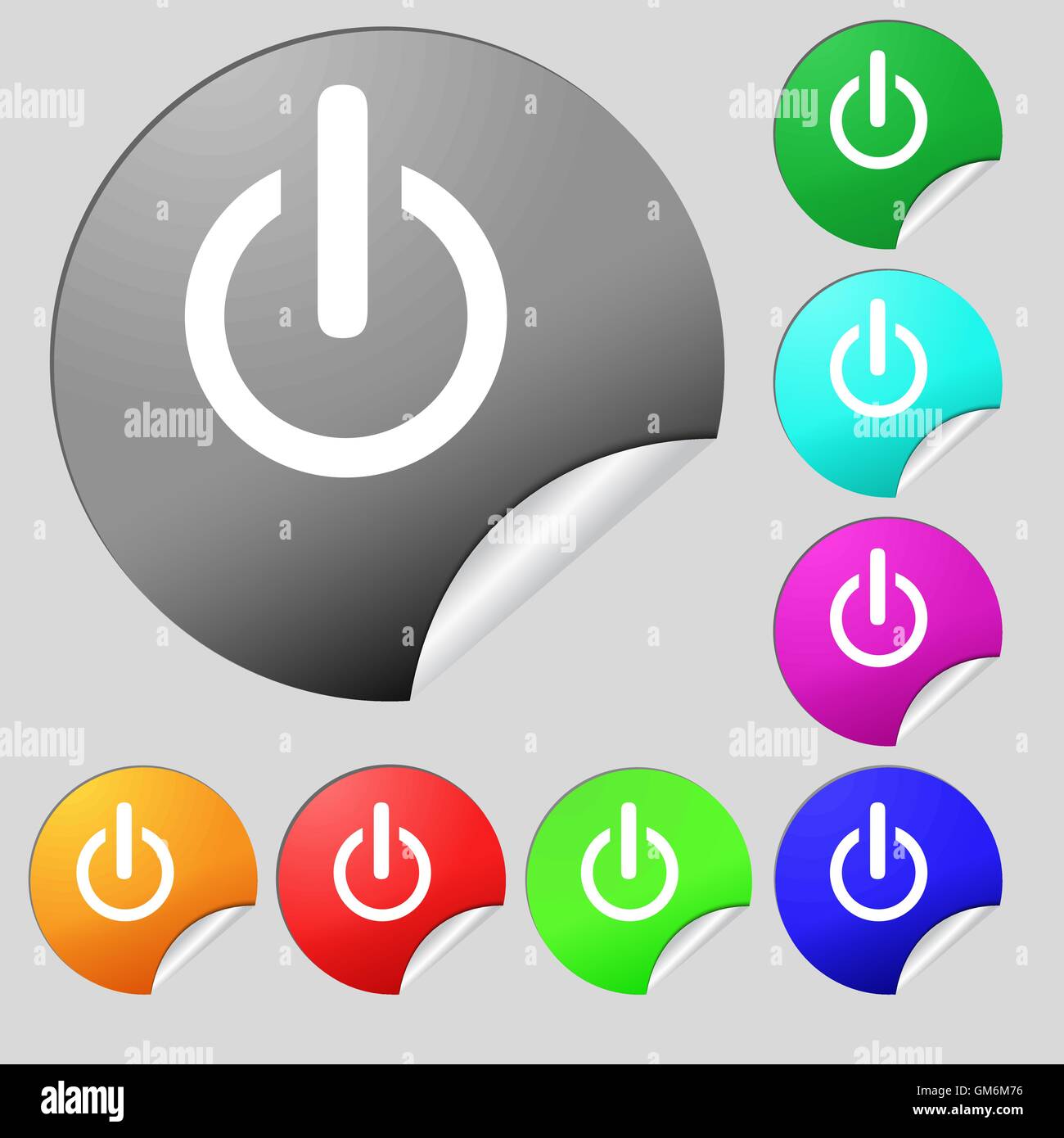 Power sign icon. Switch symbol. Set of eight multi colored round ...