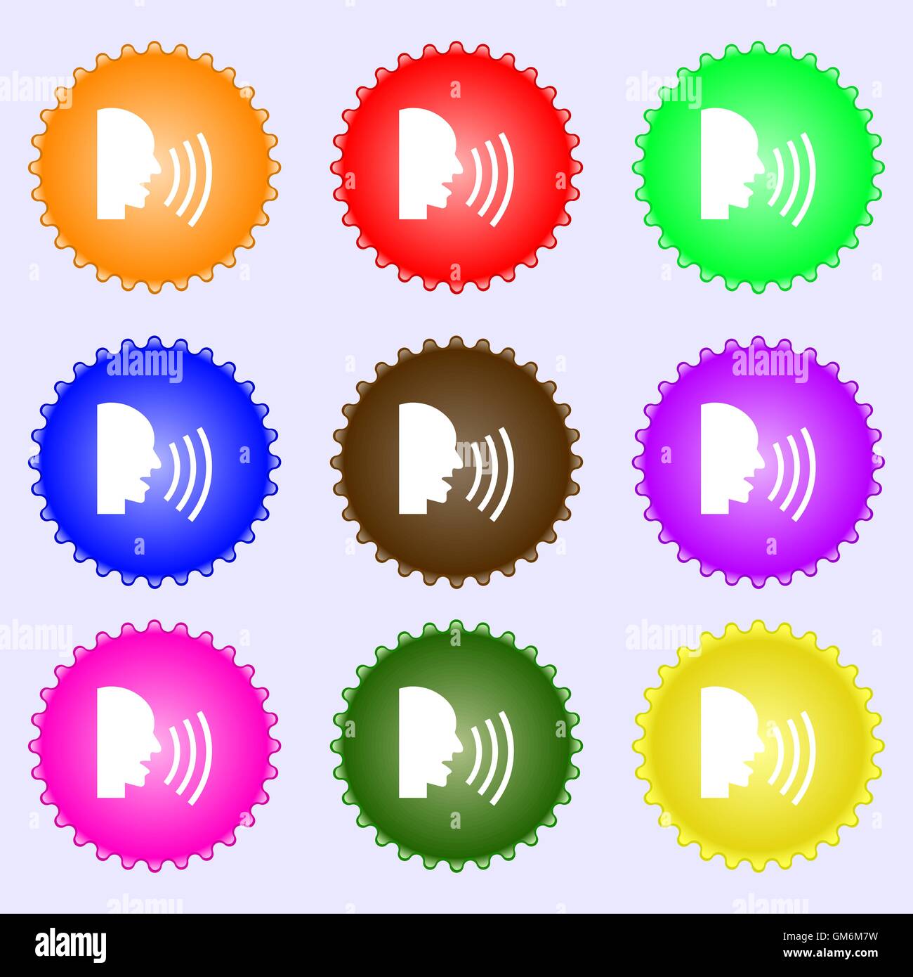 Talking Flat modern web icon. A set of nine different colored labels ...