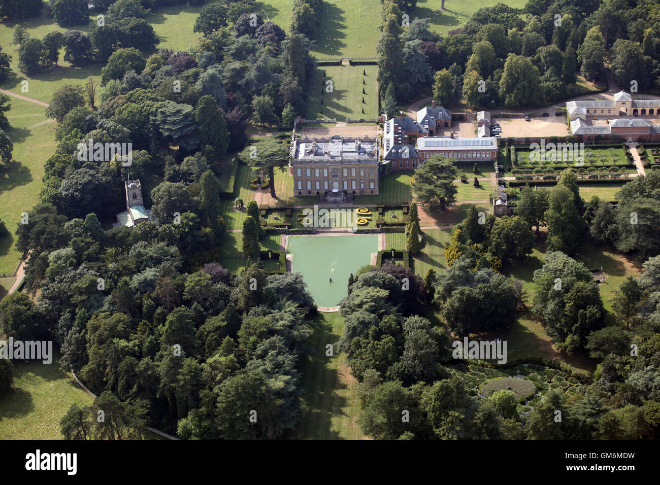 aerial view of Easton Neston country house mansion near Towcester, Northamptonshire, UK Stock Photo