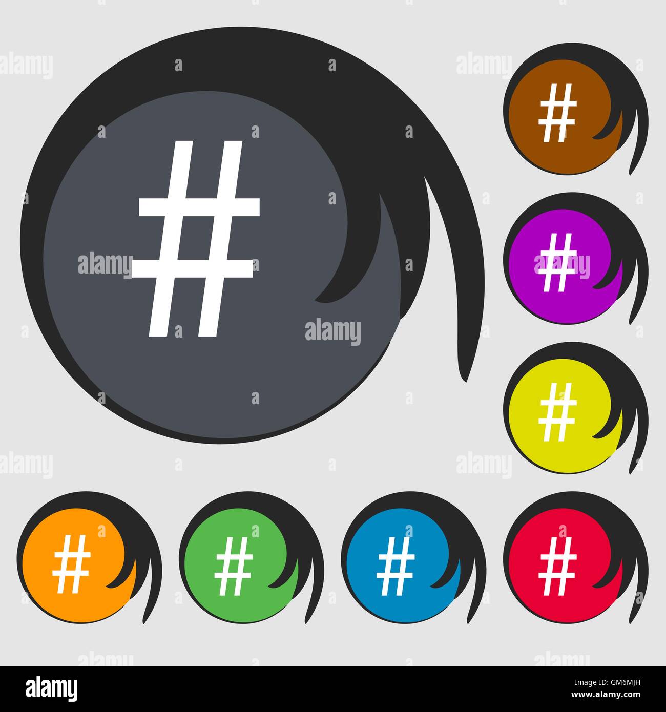 hash tag icon. Symbols on eight colored buttons. Vector Stock Vector ...