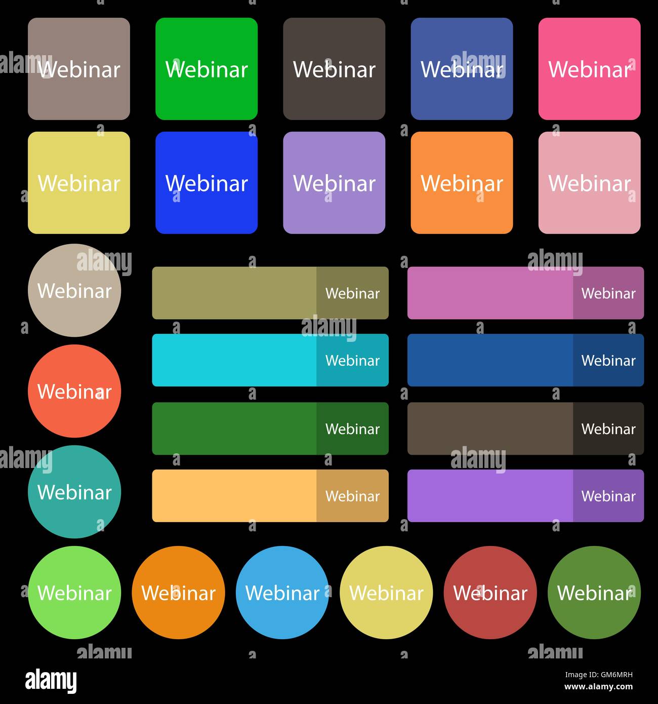 Webinar web camera sign icon. Online Web-study symbol. Set from twenty seven multicolored flat buttons. Vector Stock Vector