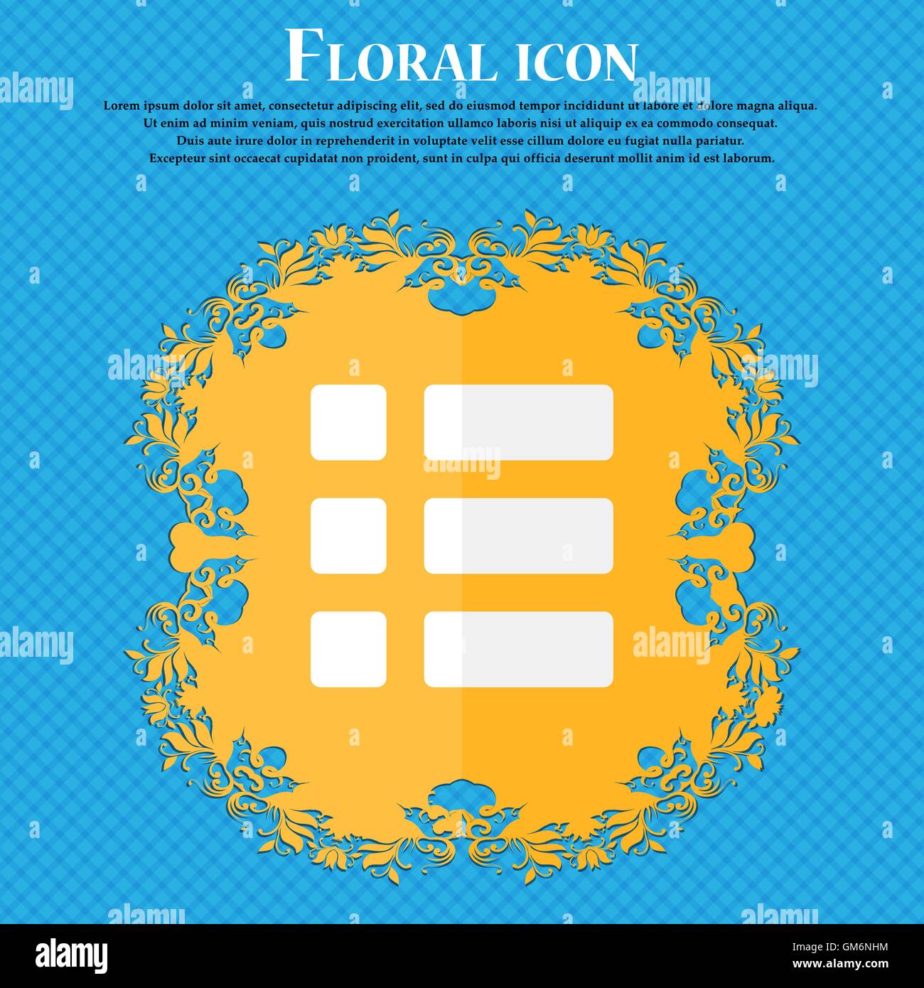 List menu, Content view options . Floral flat design on a blue abstract background with place for your text. Vector Stock Vector