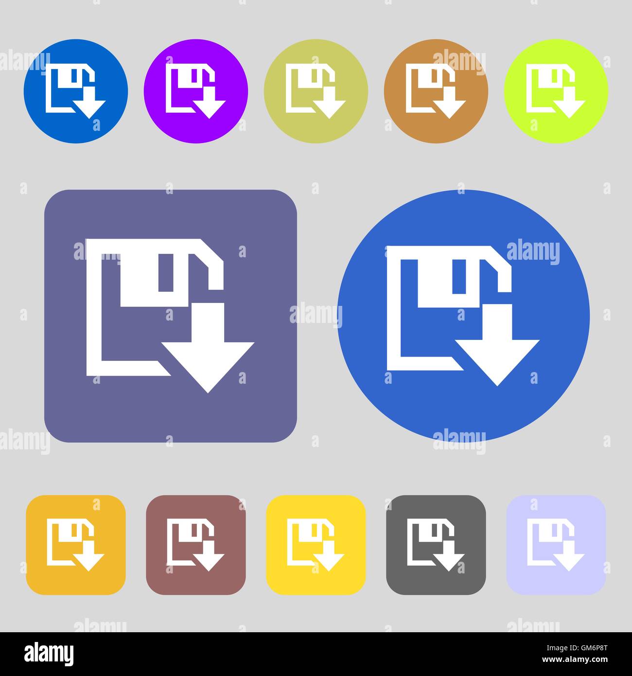 floppy icon. Flat modern design. 12 colored buttons. Flat design ...