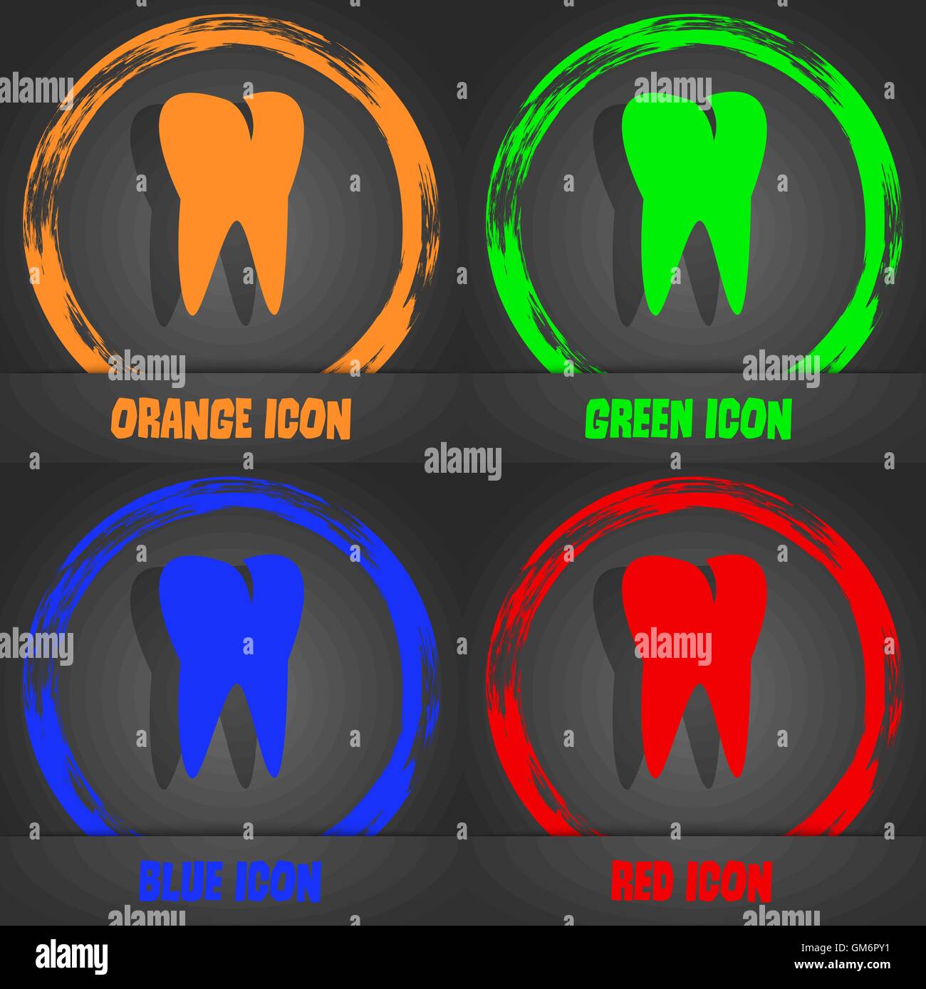 tooth icon. Fashionable modern style. In the orange, green, blue, red design. Vector Stock Vector