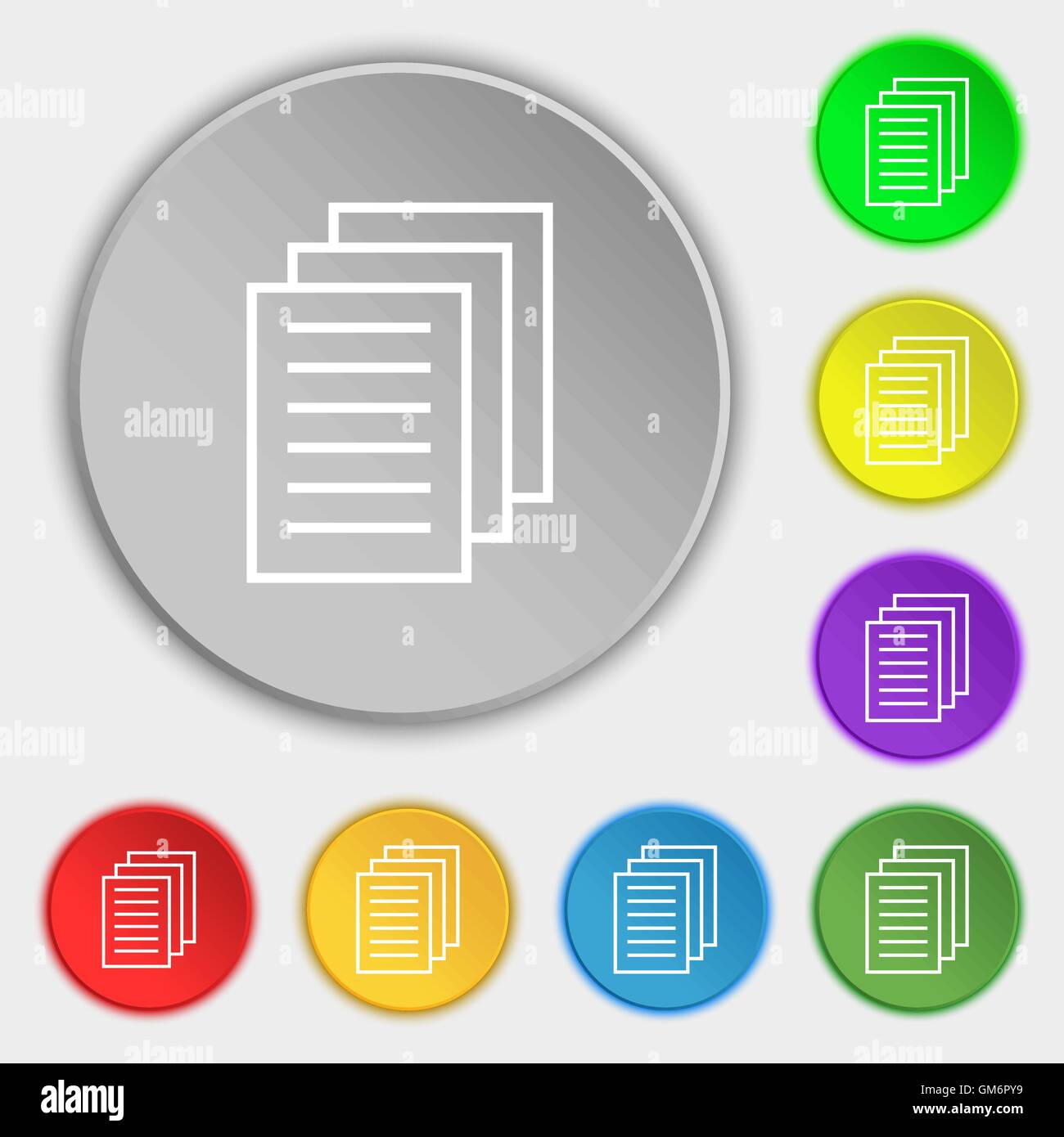 Copy file sign icon. Duplicate document symbol. Symbols on eight flat ...
