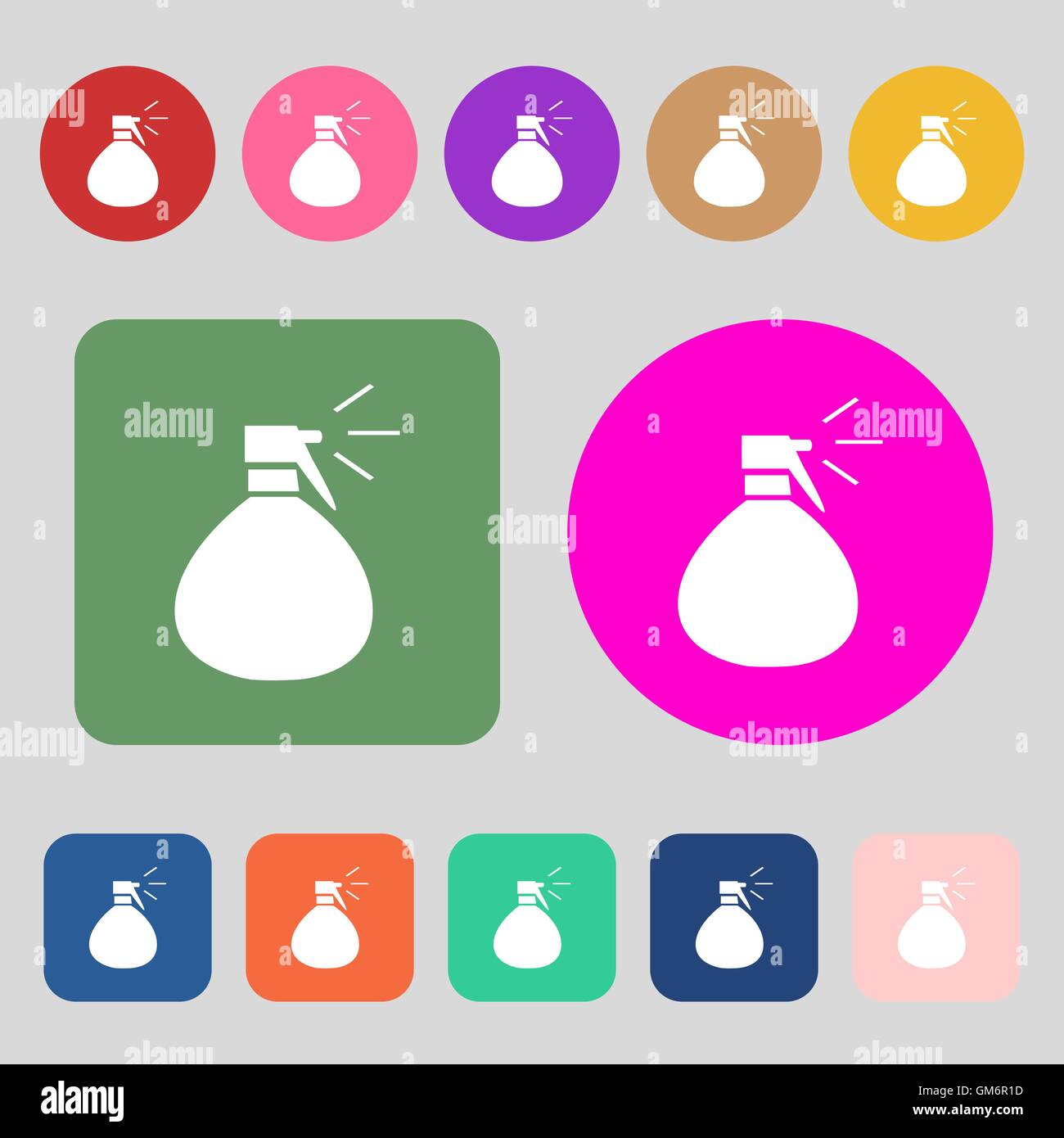 plastic spray of water icon sign. 12 colored buttons. Flat design ...