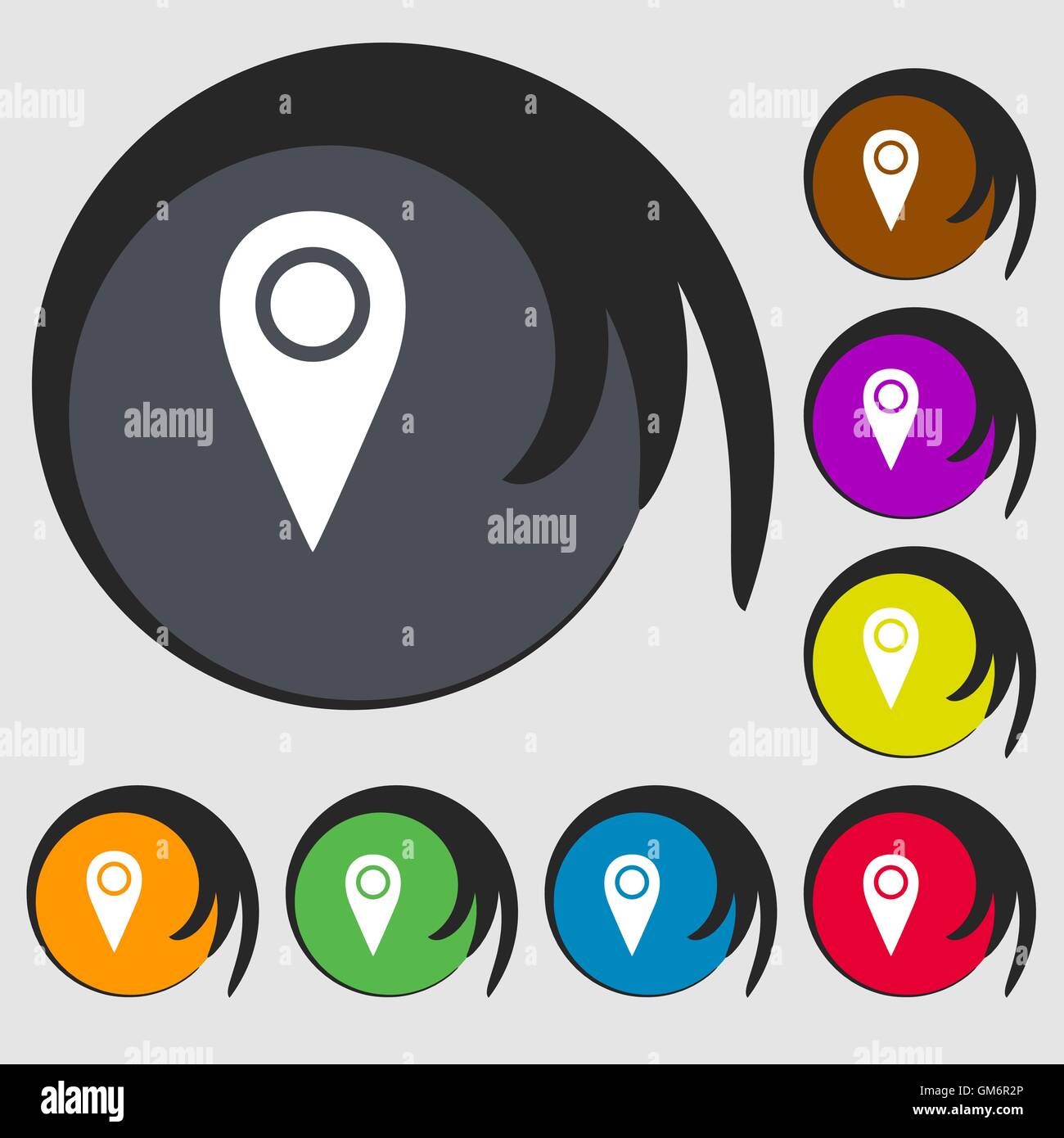 Map pointer icon sign. Symbols on eight colored buttons. Vector Stock ...