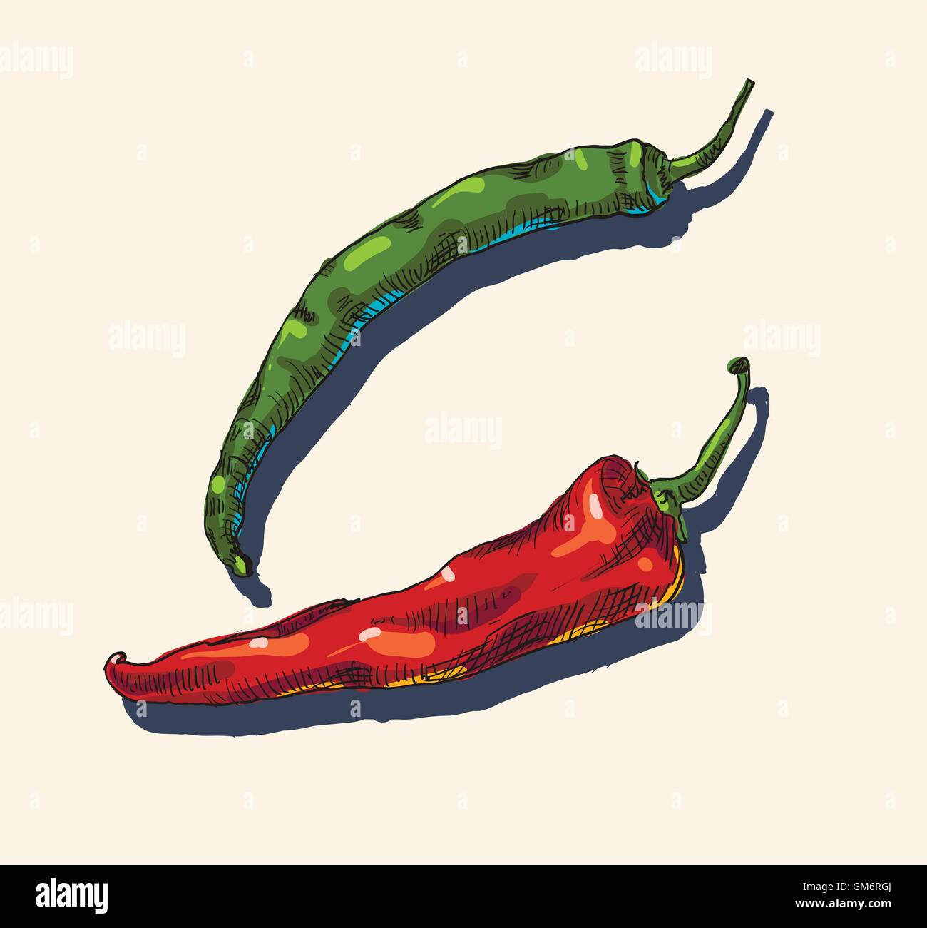 Red, green hot chili peppers. Stock Vector