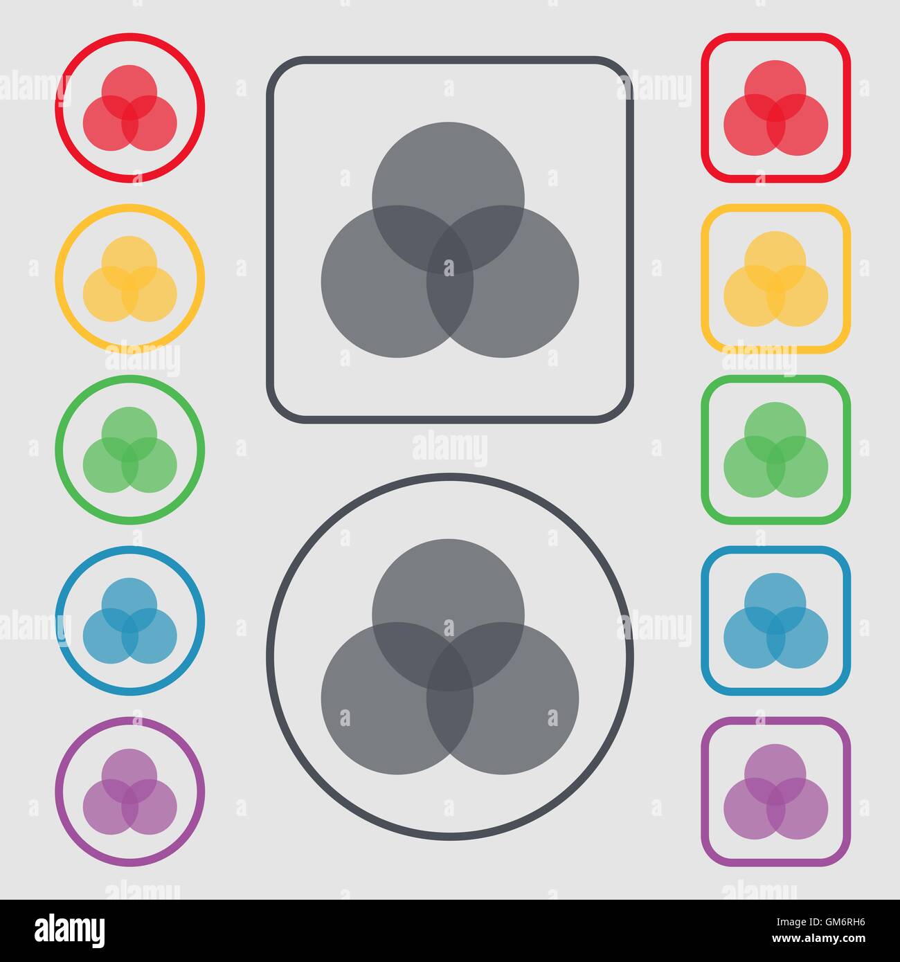 Color scheme icon sign. Symbols on the Round and square buttons with ...