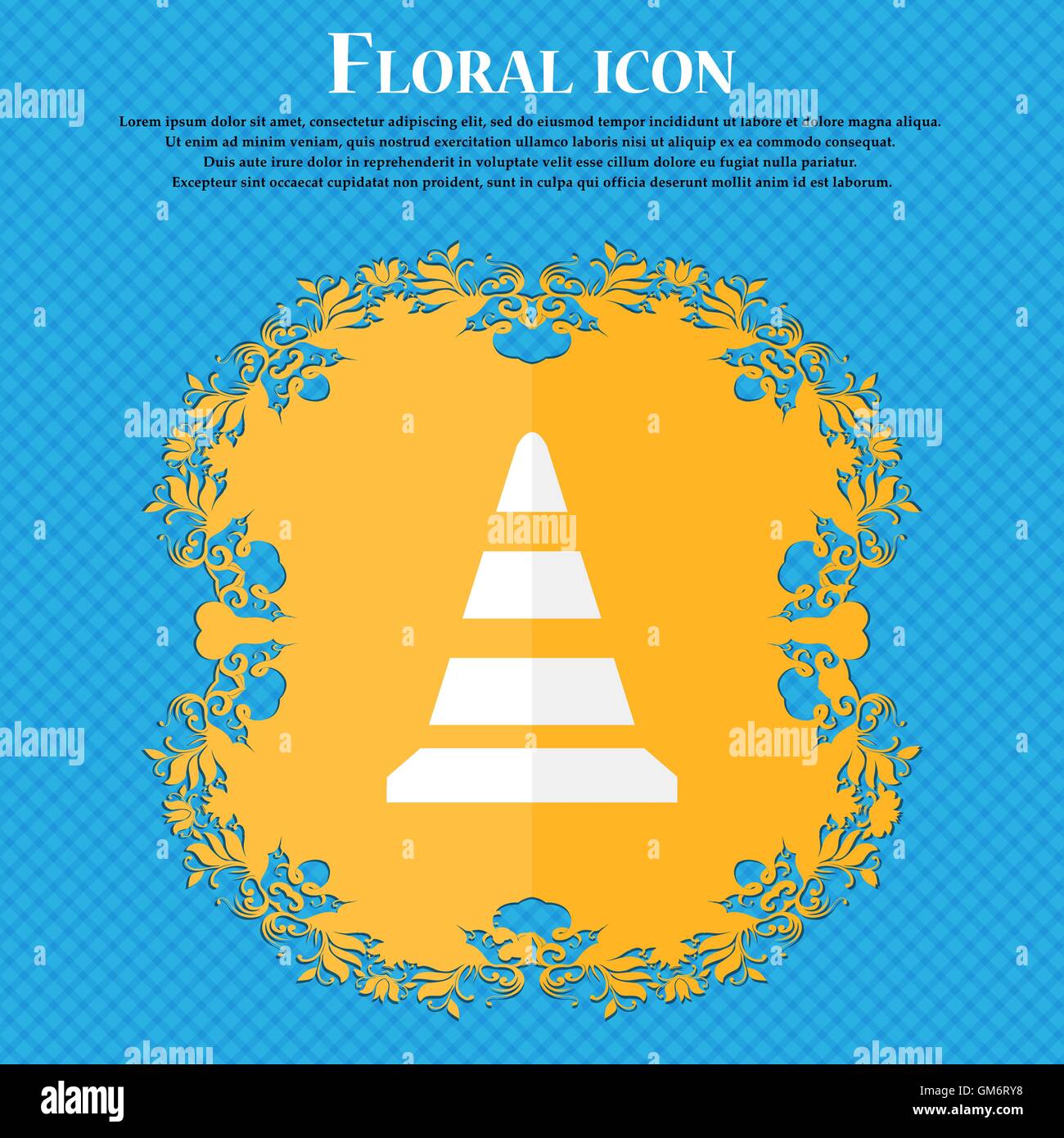 road cone icon. Floral flat design on a blue abstract background with ...