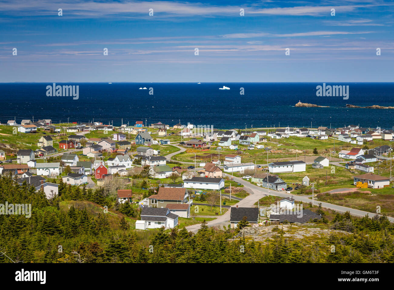 An aerial view of the village of Bonavista and bay, Newfoundland and Labrador, Canada Stock