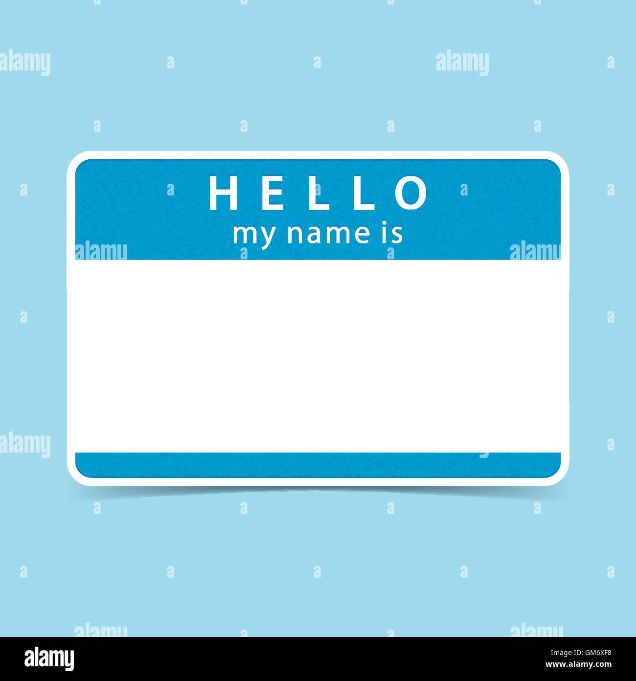 Blue blank name tag sticker HELLO my name is. Rounded rectangular badge  with gray drop shadow on color background Stock Vector Image & Art - Alamy