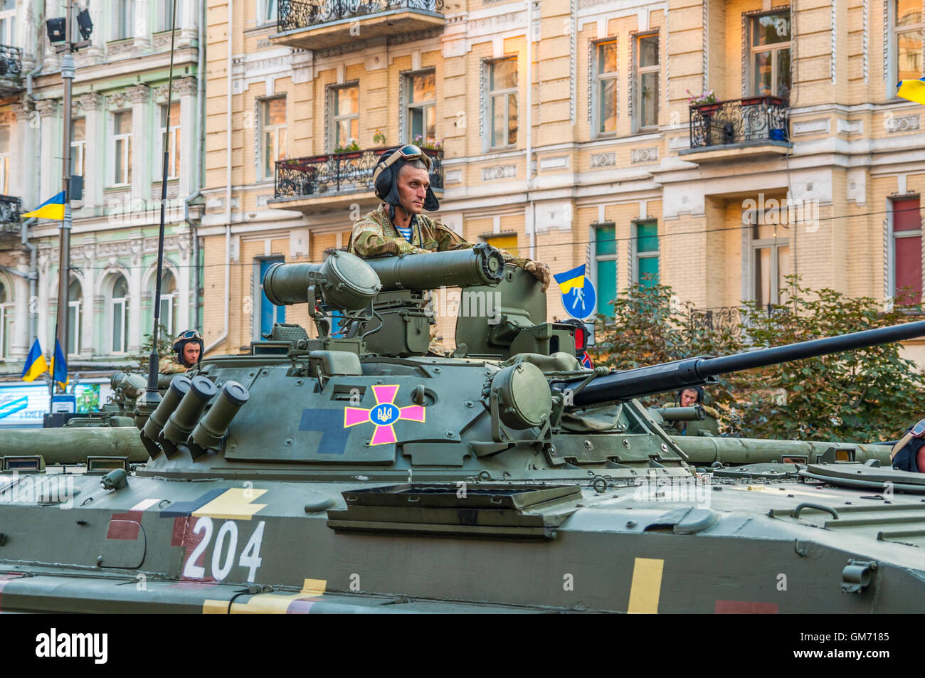 Military parade rehearsal for 25 years of Ukraine's independence in Kyiv, Ukraine. Stock Photo