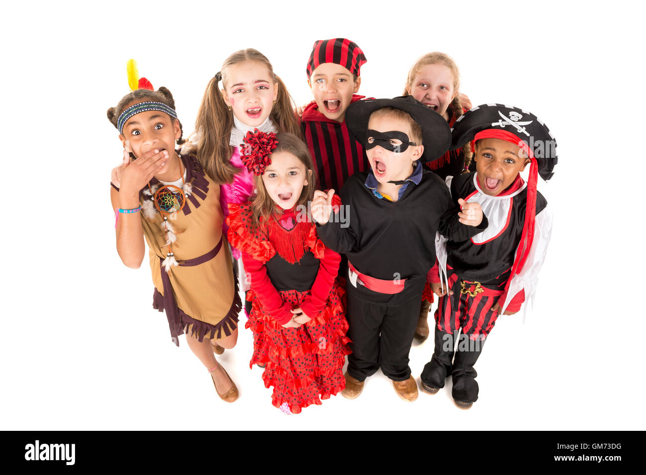 Group of kids in Halloween costumes isolated in white Stock Photo - Alamy