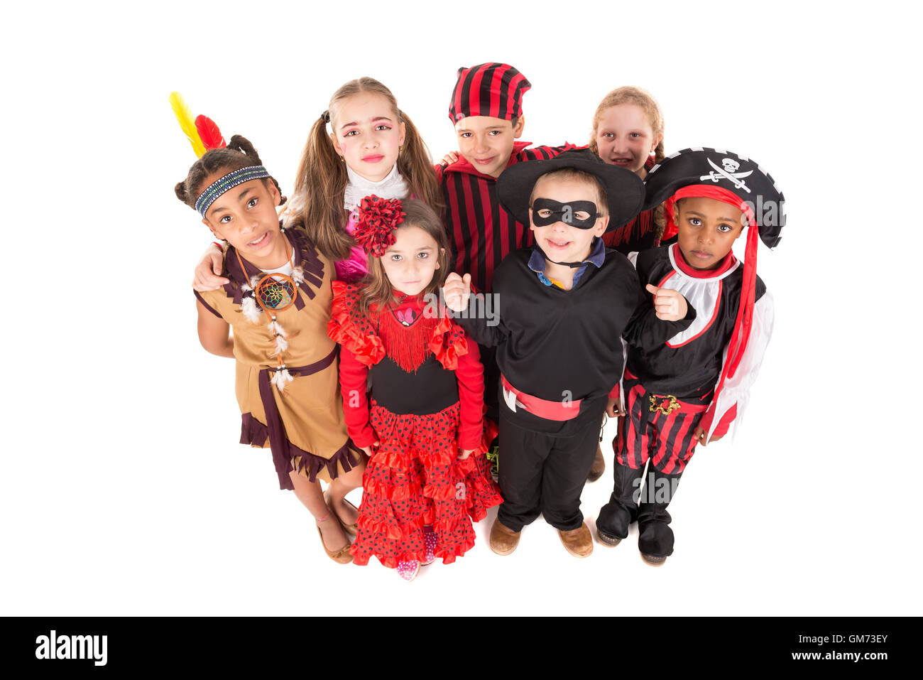 Group of kids in Halloween costumes isolated in white Stock Photo - Alamy