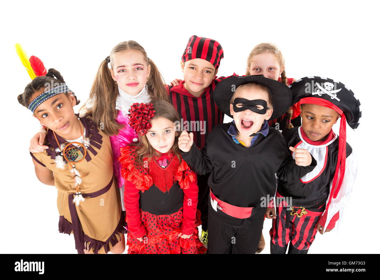 Group of kids in Halloween costumes isolated in white Stock Photo - Alamy