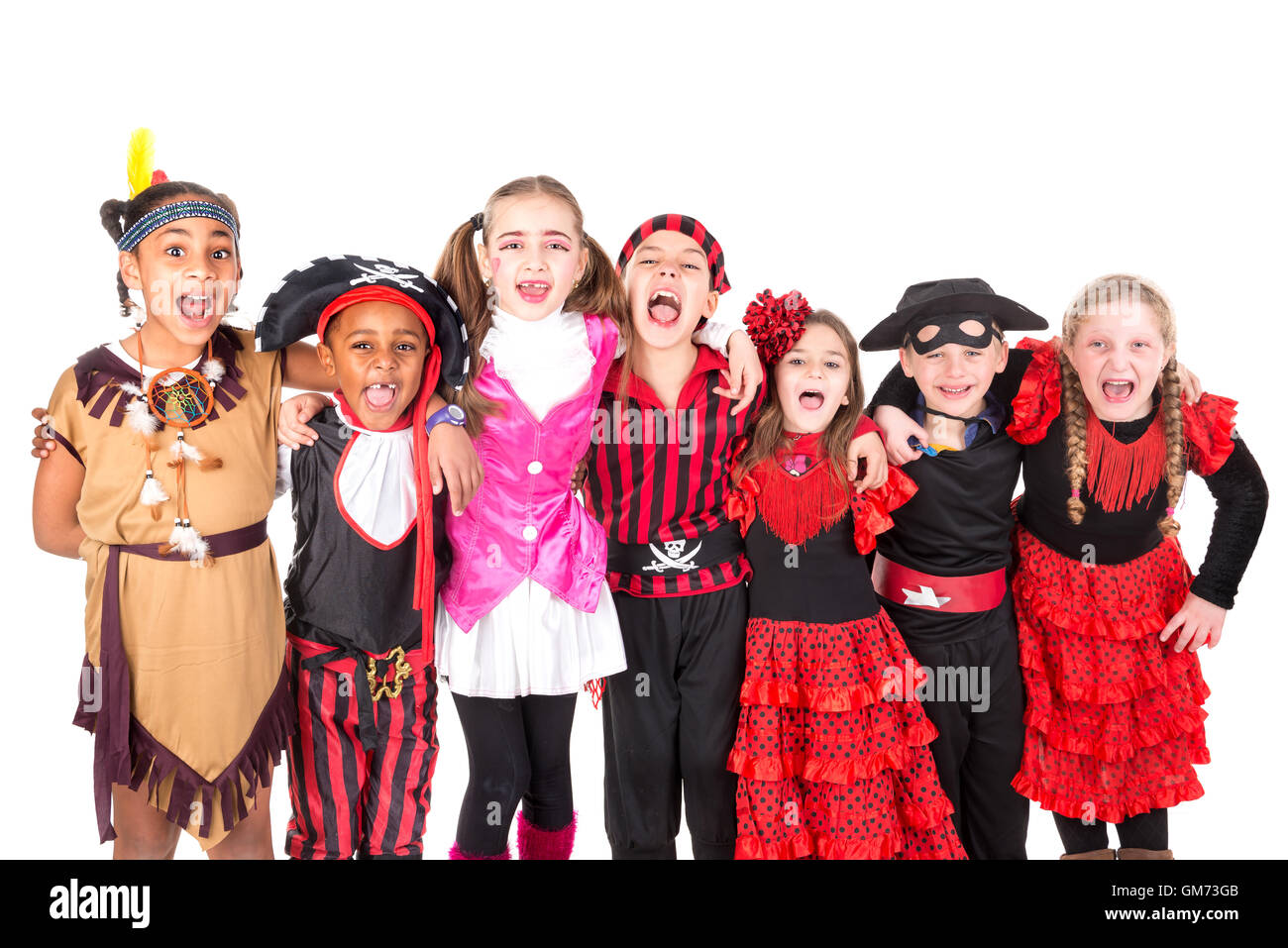 Group of kids in Halloween costumes isolated in white Stock Photo - Alamy