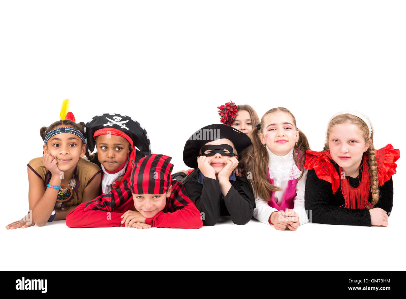 Group of kids in Halloween costumes isolated in white Stock Photo - Alamy