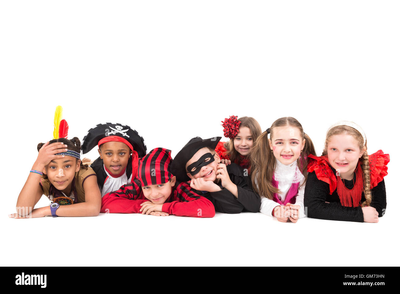 Group of kids in Halloween costumes isolated in white Stock Photo - Alamy
