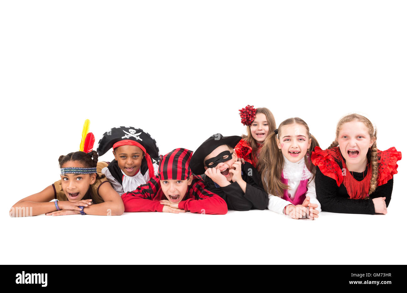 Group of kids in Halloween costumes isolated in white Stock Photo - Alamy