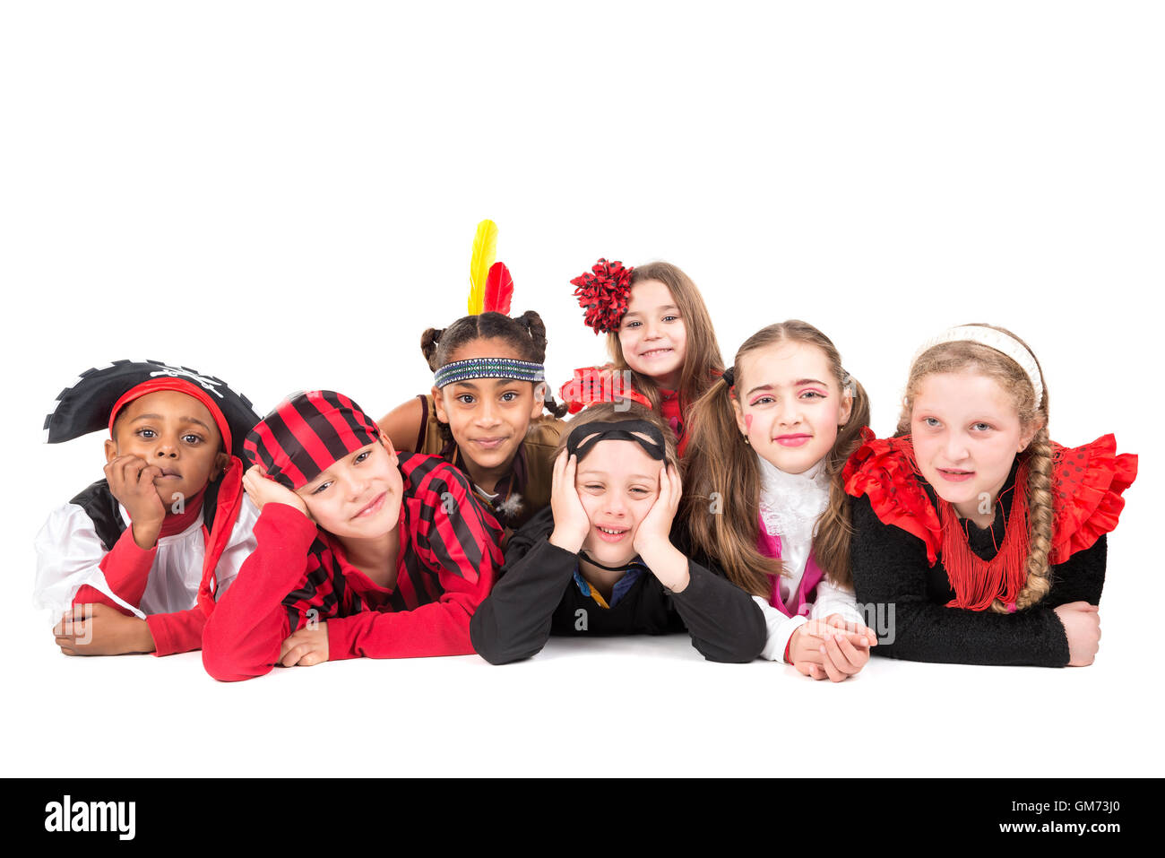 Group of kids in Halloween costumes isolated in white Stock Photo - Alamy