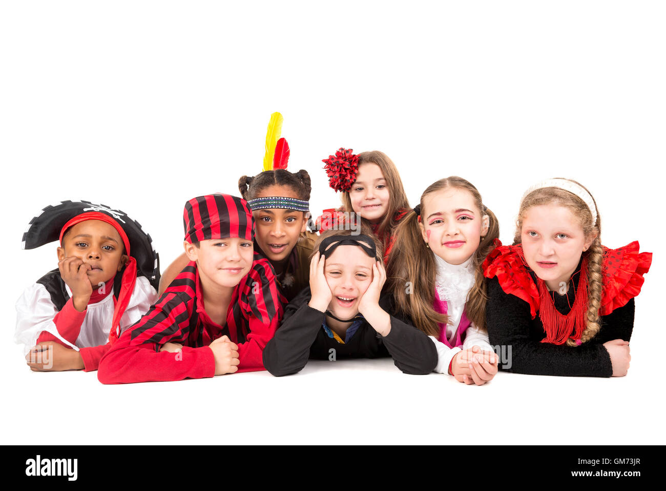 Group of kids in Halloween costumes isolated in white Stock Photo - Alamy