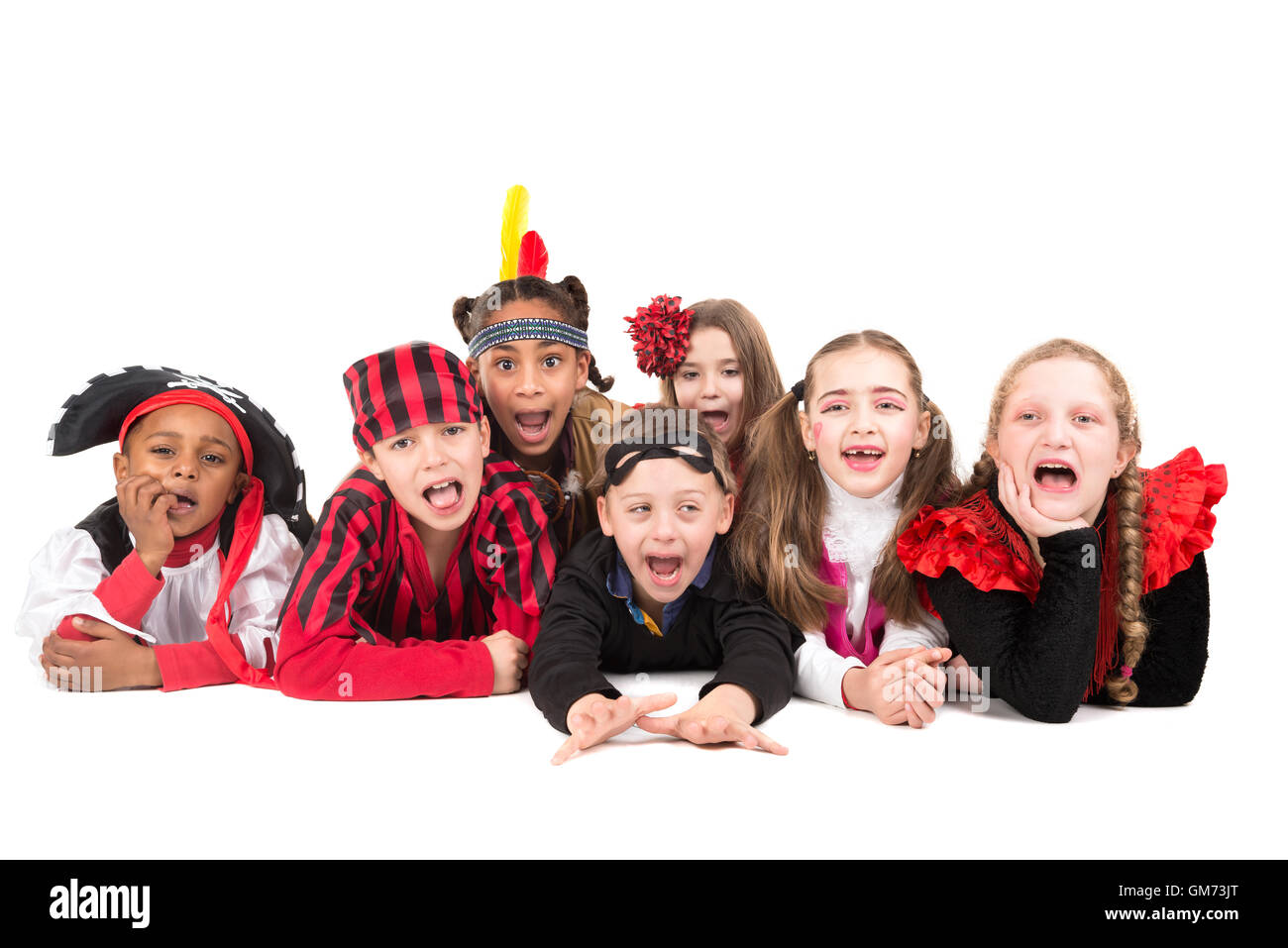 Group of kids in Halloween costumes isolated in white Stock Photo - Alamy