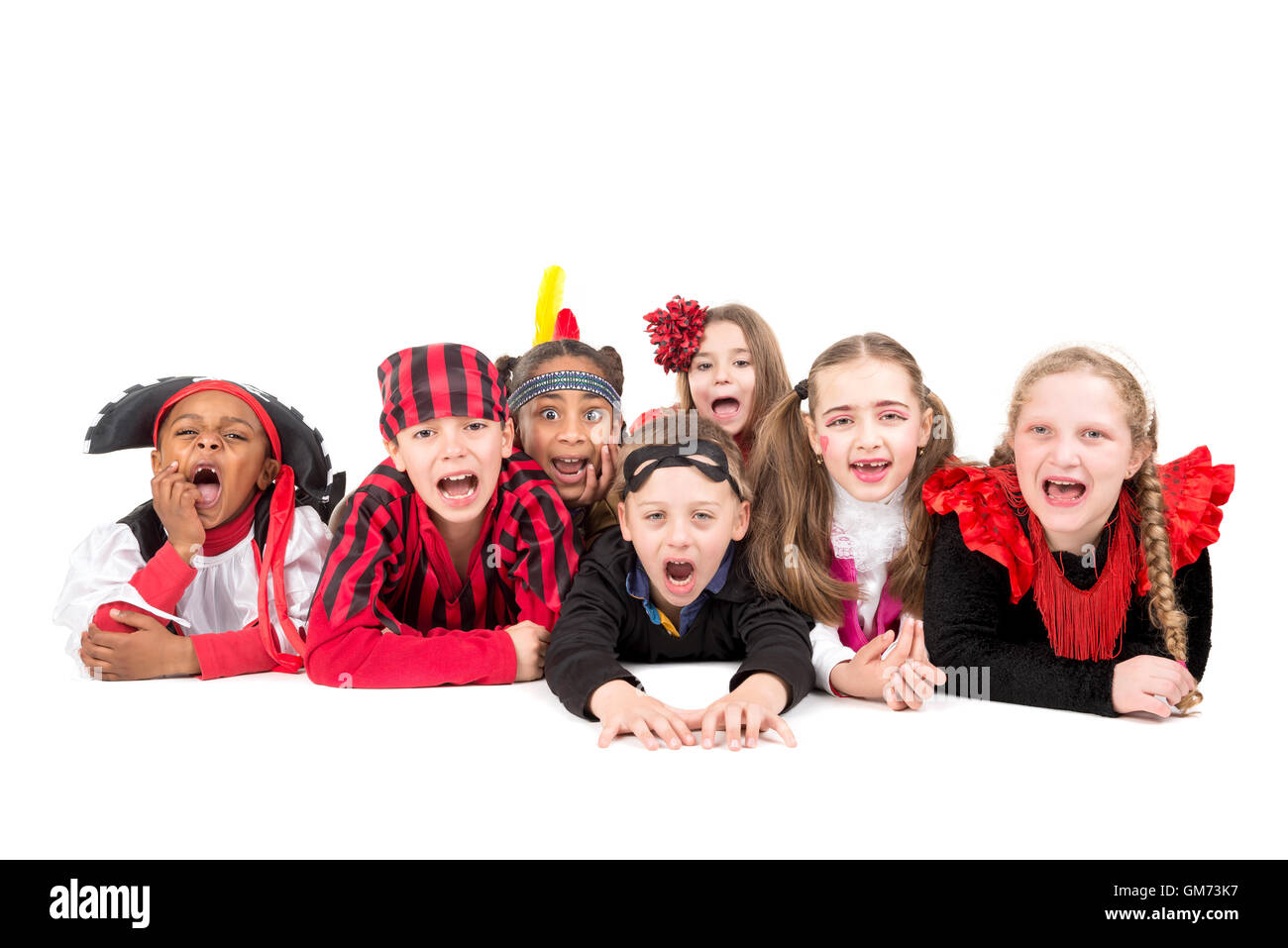 Group of kids in Halloween costumes isolated in white Stock Photo - Alamy