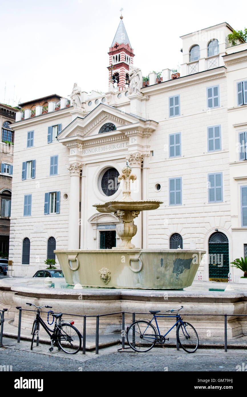 Church of Saint Brigida with the fountain in granite at Farnese square