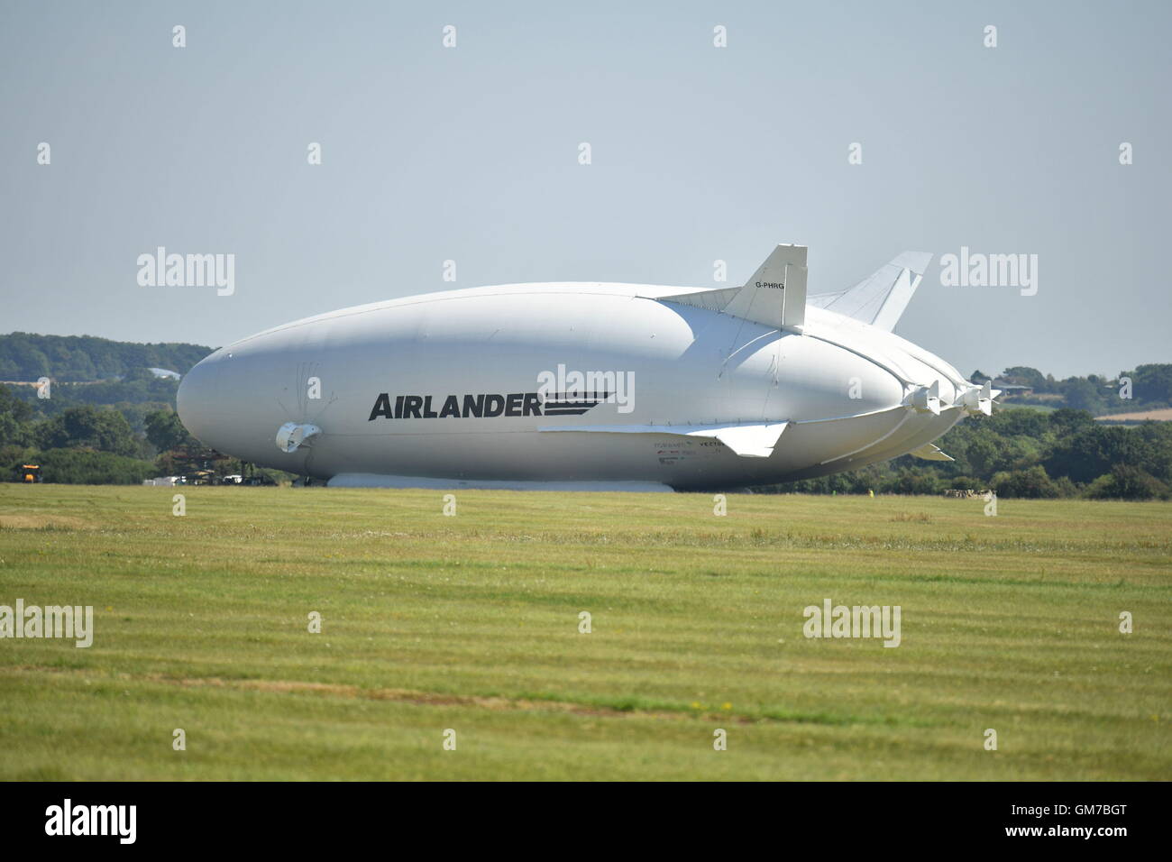 The Airlander 10, sits on the ground after crashing at Cardington airfield in Bedfordshire, following its second test flight, manufacturer Hybrid Air Vehicles said no-one was injured. Stock Photo