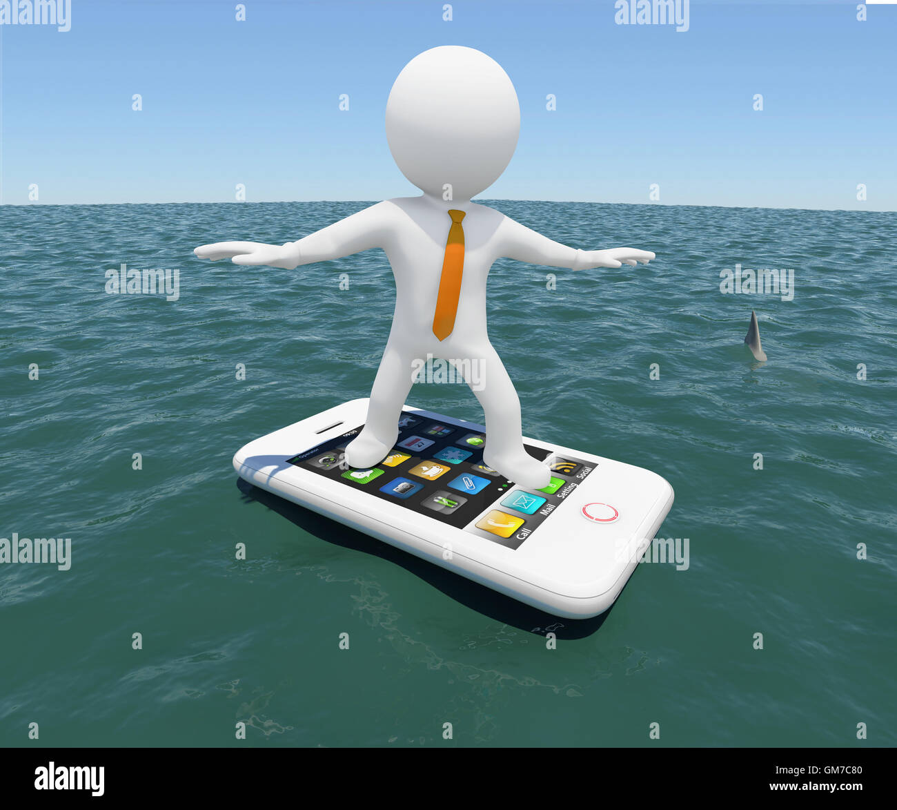 3d man floating on smartphone in the sea Stock Photo Alamy