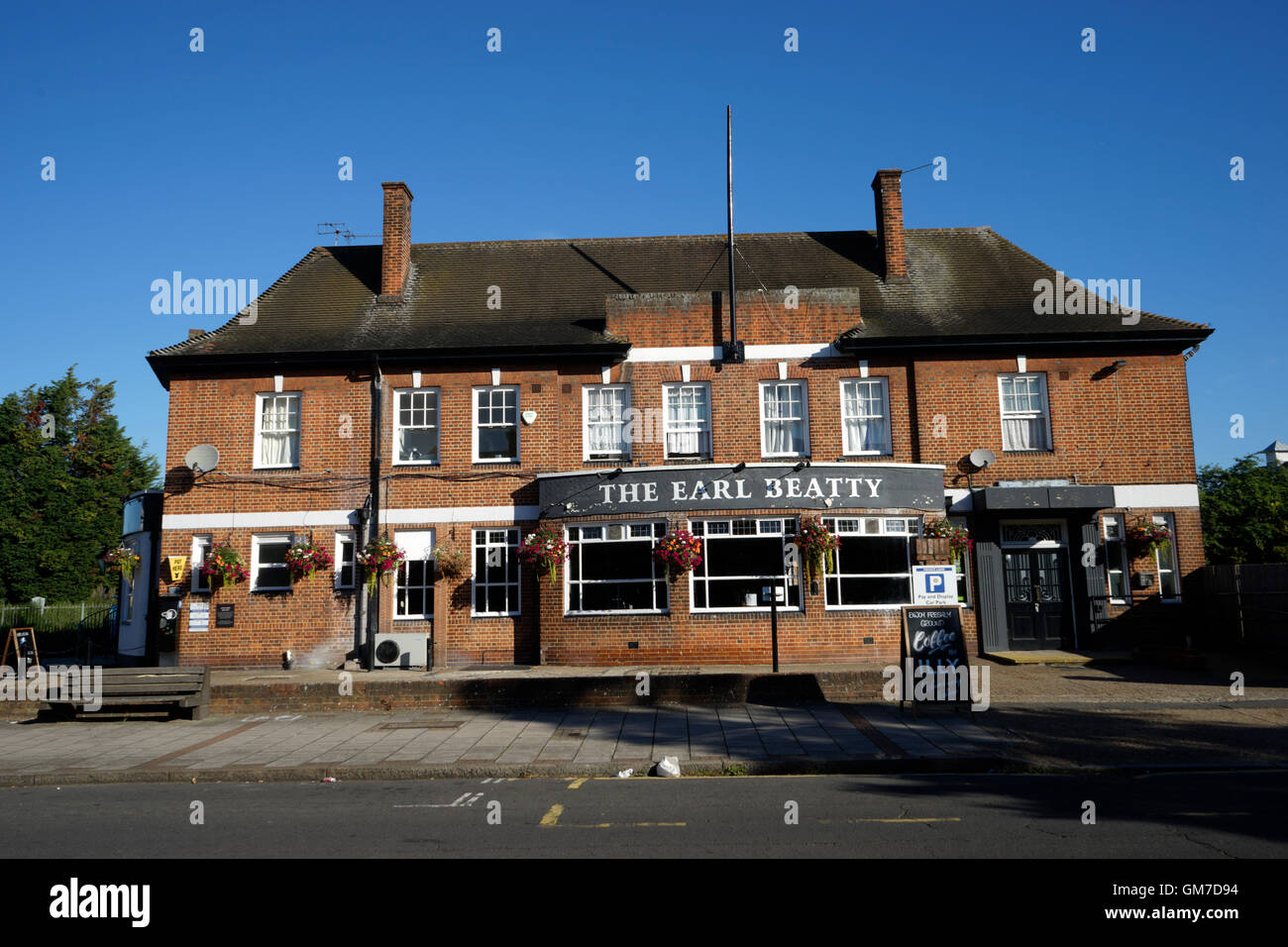 London , UK - Aug 6, 2016: Exterior of pub, for drinking and socializing, focal point of the community. Pub business, now about  Stock Photo