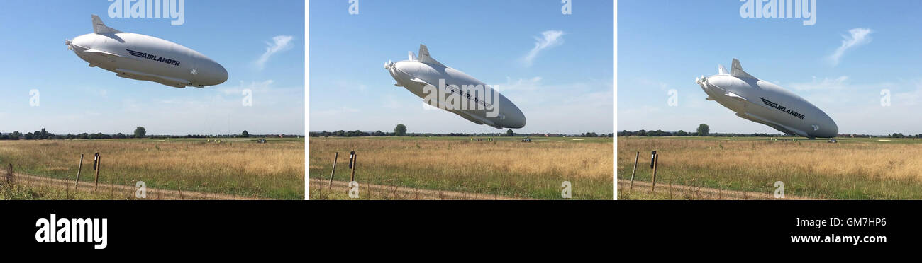 Video grab composite of the Airlander 10 crashing at Cardington airfield in Bedfordshire, during its second test flight. Manufacturer Hybrid Air Vehicles said no-one was injured. Stock Photo