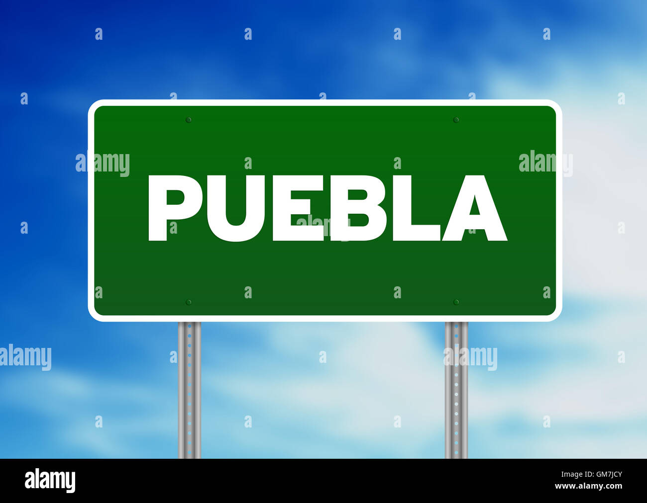 Green Road Sign - Puebla, Mexico Stock Photo