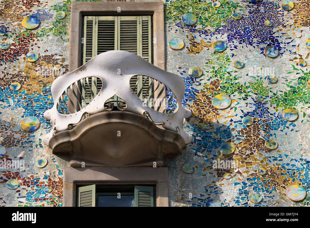 Balcony in the shape of mask from the Casa Batllo in Barcelona, Spain. Stock Photo