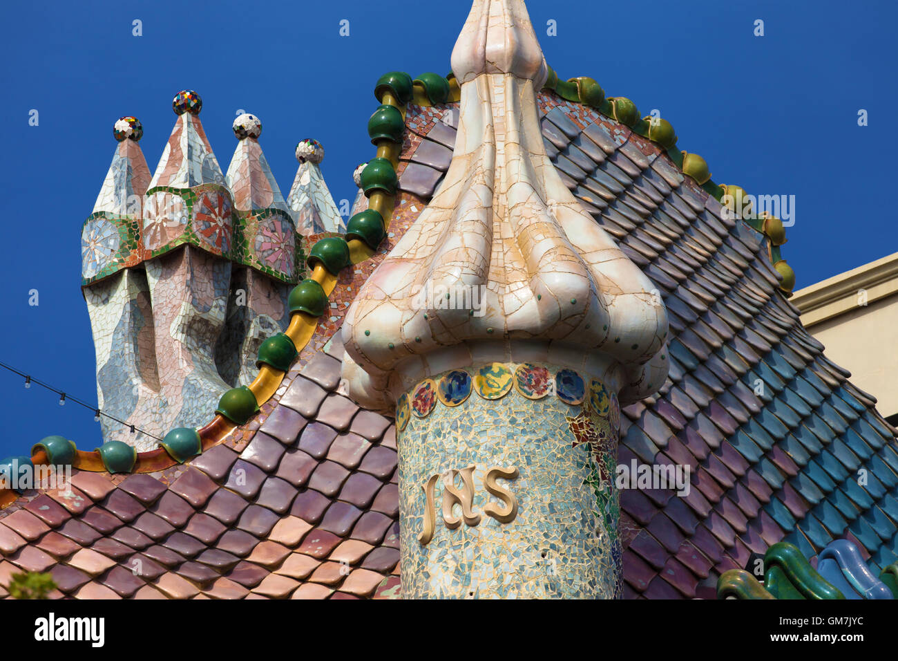 Chimneys of the Casa Batllo in Barcelona, Spain. Stock Photo