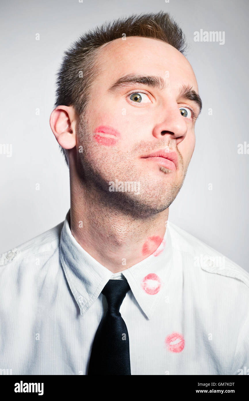 kissed man Stock Photo