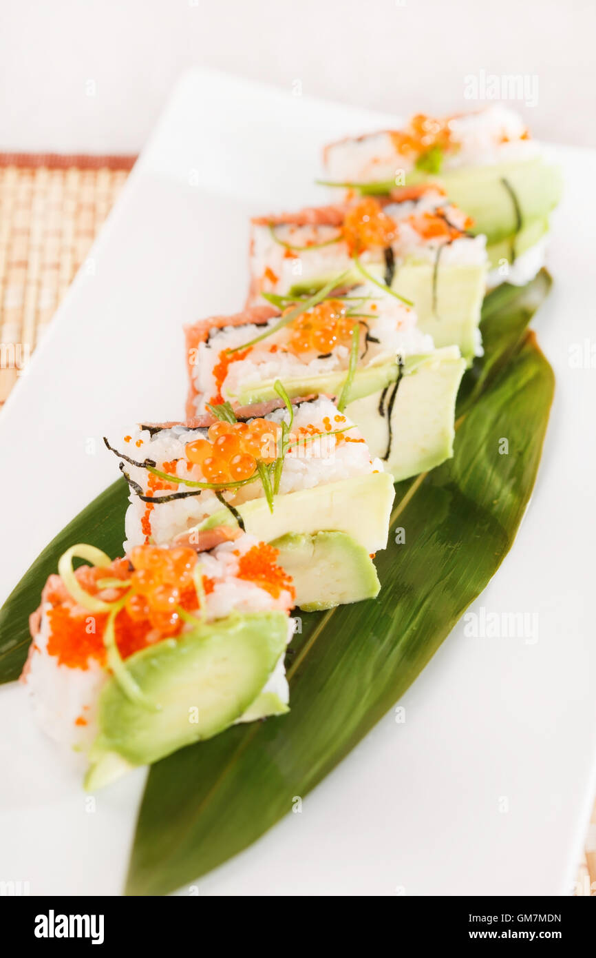 tasty sushi with avocado Stock Photo - Alamy