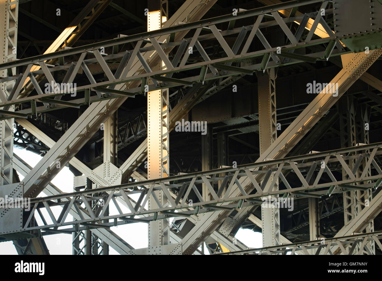 Morning light on part of the steel fabrication that supports the Sydney Harbour Bridge Stock Photo