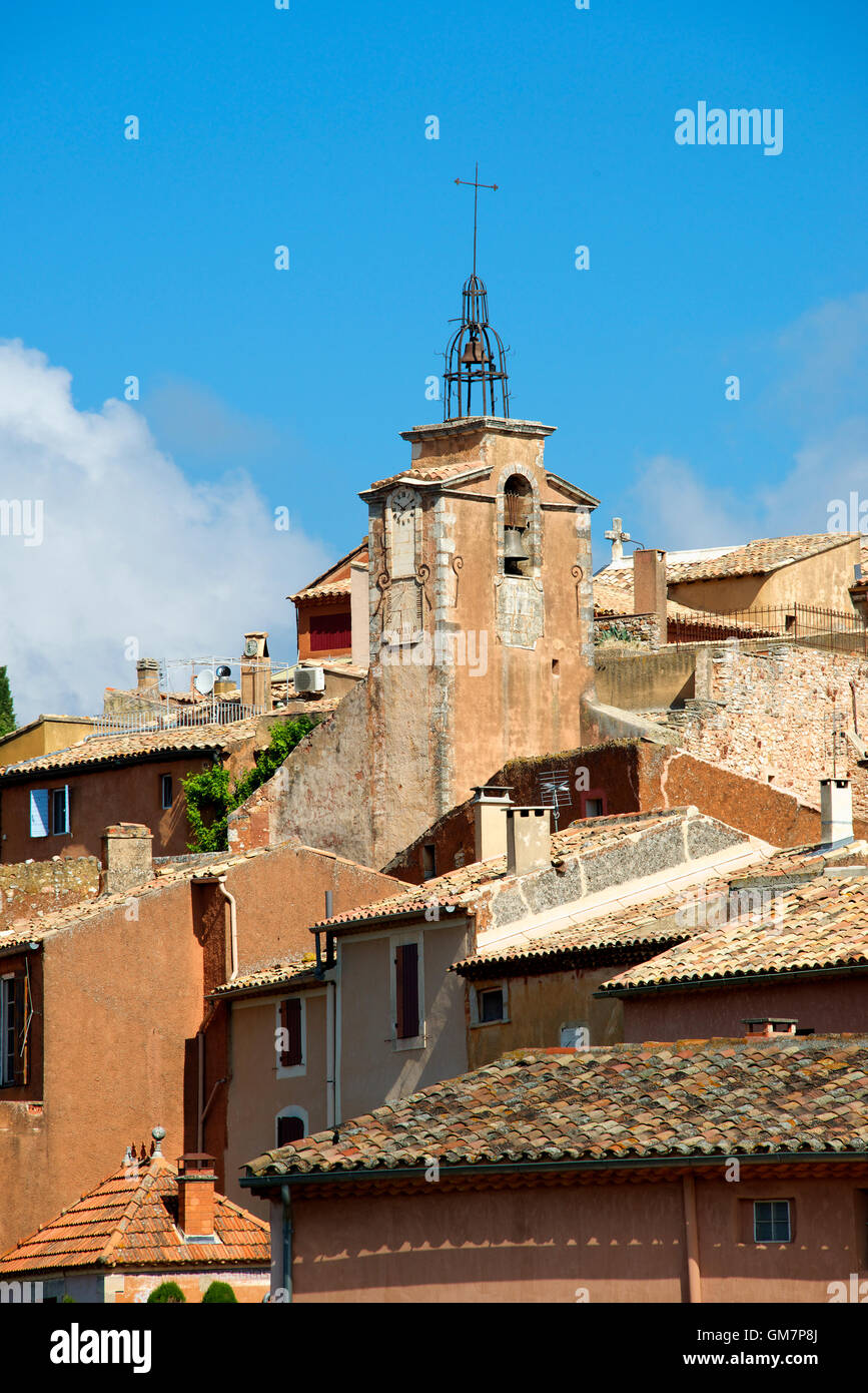 Roof tops and bell tower Roussillon Luberon Provence France Stock Photo