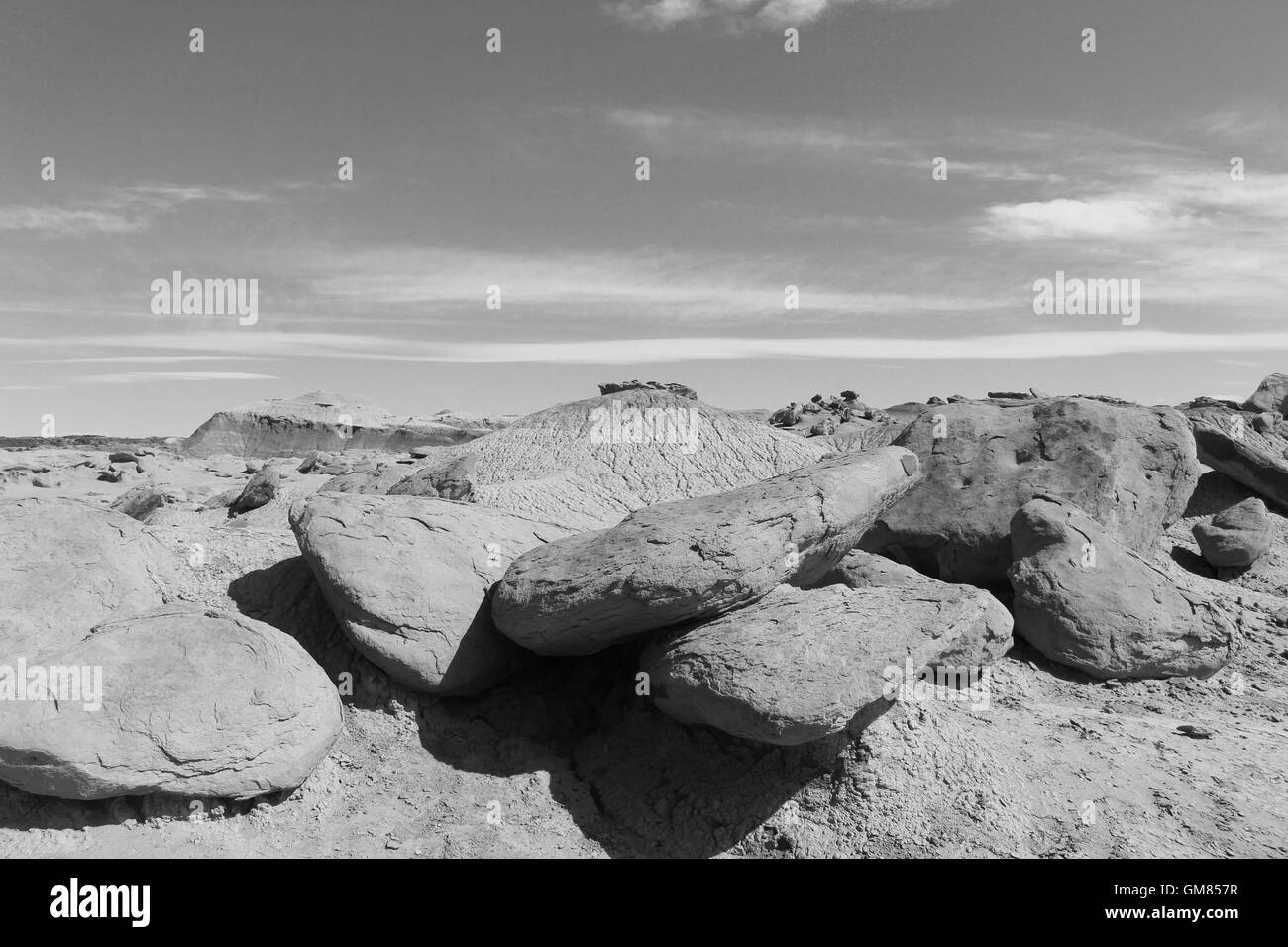 Rock(s) formation (black & white) - Valley of the Moon - San Agustin del Valle Fertil - San Juan - Argentina -Geology - Mesozoic Stock Photo
