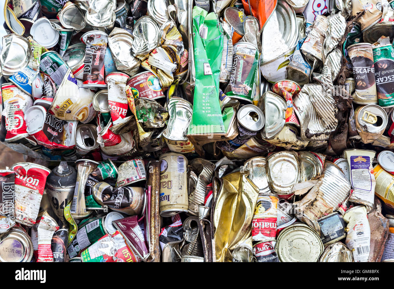 Close up compressed aluminum cans for recycle Stock Photo Alamy